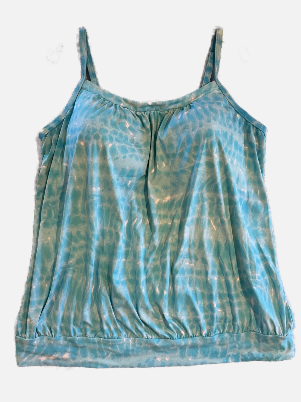Lands' End Women’s Blouson Light Blue & White Tie-Dye Swimsuit Tankini Top 18